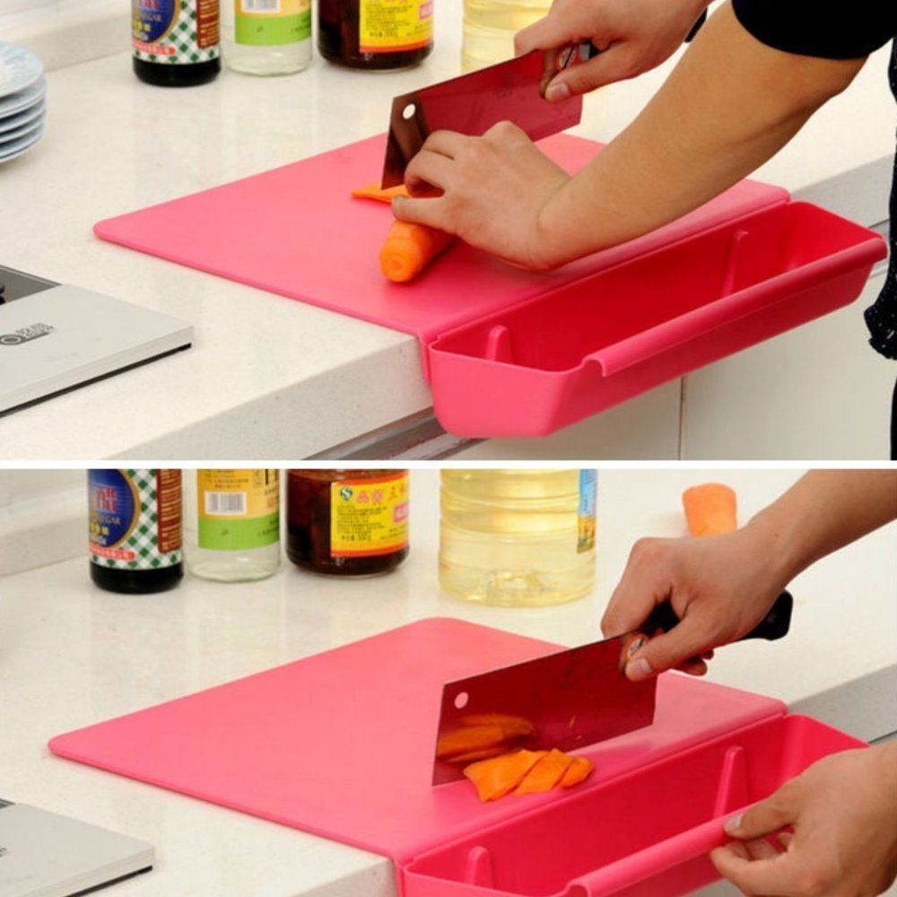 2-in-1 Colorblock Kitchen Cutting Board + Storage Basket #379